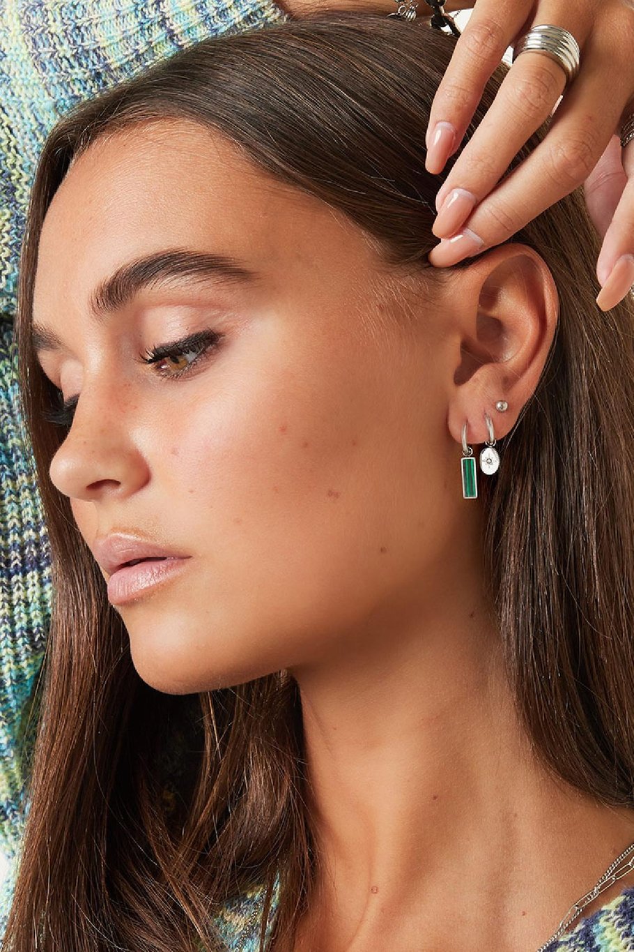 Boucles d'oreilles barre verte Acier inoxydable Image2